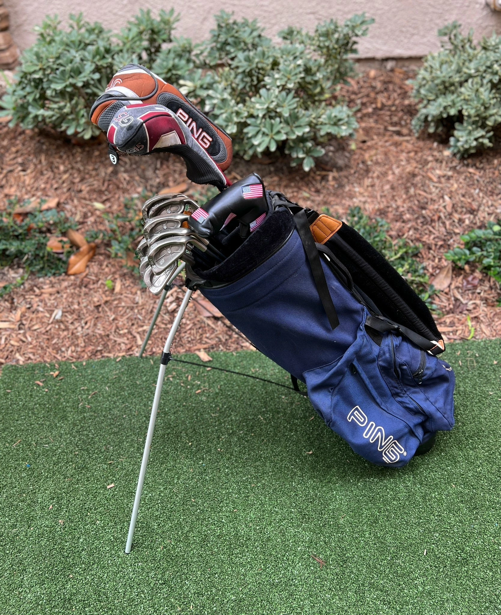 Www.chipnputt.com Ping Complete Golf Set, Stiff, ISI Nickel Irons, Woods, Putter, Stand Bag-Great!